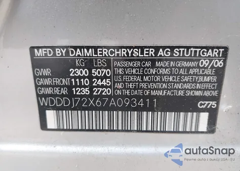 2007 Mercedes-Benz Cls 550 from USA, damaged, VIN WDDDJ72X67A093411